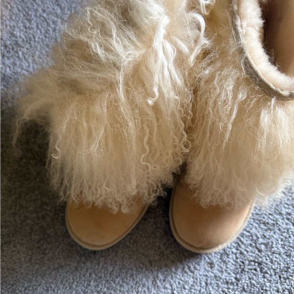 UGG Cream Ankle Booties with Cozy Fur Trim